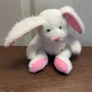 Prima Creations Bunny Rabbit 6" Sitting White Pink Bow Plush Stuffed Animal